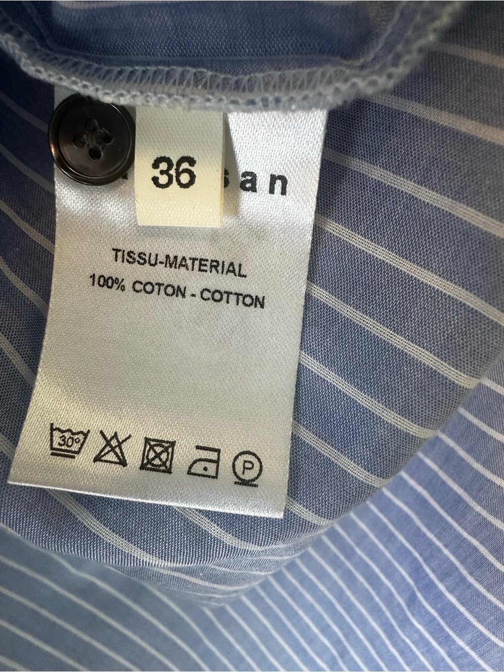 Hana San Women’s Light Blue Pinstripe V-Neck Tunic Blouse 100% cotton sz 36 (M) - Picture 4 of 7
